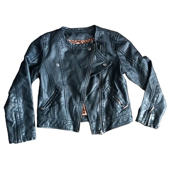 Hannah Banana Other - Hannah Banana Leather Jacket Size 6X Cheetah Animal Interior Girls Faux Leather